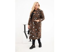 Dámský elegantní kabát Plus Size s&nbsp;klopami leopardí hnědý 1