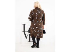 Dámský elegantní kabát Plus Size s&nbsp;klopami leopardí hnědý 2
