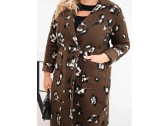Dámský elegantní kabát Plus Size s&nbsp;klopami leopardí hnědý 3