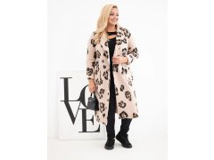 Dámský elegantní kabát Plus Size s&nbsp;klopami leopardí béžový 1