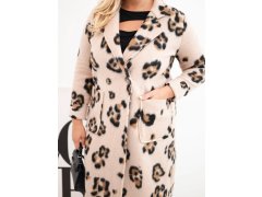 Dámský elegantní kabát Plus Size s&nbsp;klopami leopardí béžový 3