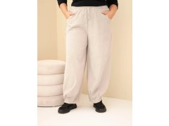 Dámské kalhoty bavlněné Plus Size manšestrové s gumou v pase a kapsami béžové 1