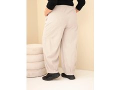 Dámské kalhoty bavlněné Plus Size manšestrové s gumou v pase a kapsami béžové 3