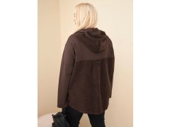 Dámská bavlněná mikina Plus Size s kapucí a knoflíky hnědá 2