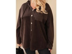 Dámská bavlněná mikina Plus Size s kapucí a knoflíky hnědá 3