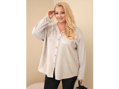 Dámská bavlněná mikina Plus Size s kapucí a knoflíky béžová 1