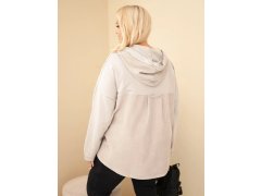 Dámská bavlněná mikina Plus Size s kapucí a knoflíky béžová 2