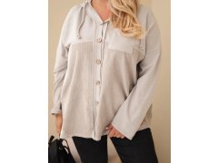 Dámská bavlněná mikina Plus Size s kapucí a knoflíky béžová 3