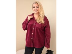 Dámská bavlněná mikina Plus Size s kapucí a knoflíky bordó barva 1