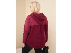 Dámská bavlněná mikina Plus Size s kapucí a knoflíky bordó barva 2