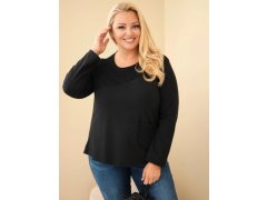 Dámská bavlněná mikina Plus Size s průsvitnou vsadkou a kapsou černá 1