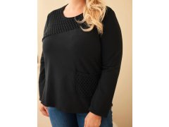 Dámská bavlněná mikina Plus Size s průsvitnou vsadkou a kapsou černá 3