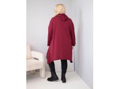 Dámská bavlněná mikina Plus Size s kapucí a pleteným pruhem bordó barva 2