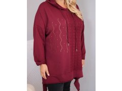 Dámská bavlněná mikina Plus Size s kapucí a pleteným pruhem bordó barva 3
