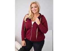 Dámská bavlněná mikina Plus Size s pletenými rukávy a kapucí bordó červená 1
