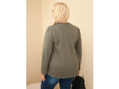 Dámská bavlněná mikina Plus Size s krajkovým dílem a kapsou khaki 2