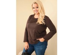 Dámská bavlněná mikina Plus Size s průstřihy a kapsou hnědá 1