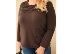 Dámská bavlněná mikina Plus Size s průstřihy a kapsou hnědá 3