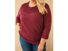 Dámská bavlněná mikina Plus Size s krajkovým vsadkou a kapsou bordó 3