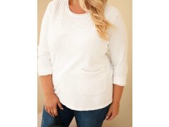 Dámská bavlněná mikina Plus Size s krajkovým pruhem a kapsou ecru 3