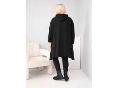 Dámská bavlněná mikina Plus Size s kapucí a pleteným pruhem černá 2