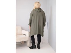 Dámská bavlněná mikina Plus Size s kapucí a pleteným panelem khaki 2