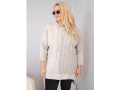 Dámská bavlněná mikina Plus Size s kapucí a pleteným panelem fango zelená 1
