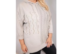 Dámská bavlněná mikina Plus Size s kapucí a pleteným panelem fango zelená 3