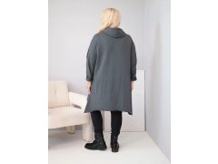 Dámská bavlněná mikina Plus Size s kapucí a pleteným prvkem grafitová 2
