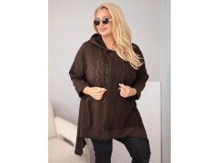 Dámská bavlněná mikina Plus Size s kapucí a pleteným detailem hnědý 1
