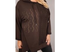 Dámská bavlněná mikina Plus Size s kapucí a pleteným detailem hnědý 3