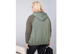 Dámská bavlněná mikina Plus Size s pletenými rukávy a kapucí khaki 2