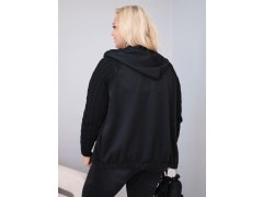 Dámská bavlněná mikina Plus Size s pletenými rukávy a kapucí černá 2