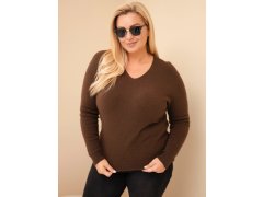 Dámský svetr Plus Size z baby alpaky s dlouhým rukávem hnědý 1