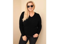 Dámský svetr Plus Size z baby alpaky s dlouhým rukávem černý 1