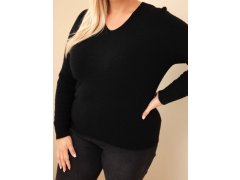 Dámský svetr Plus Size z baby alpaky s dlouhým rukávem černý 3