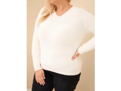 Dámský svetr Plus Size z baby alpaky s dlouhým rukávem ecru 3