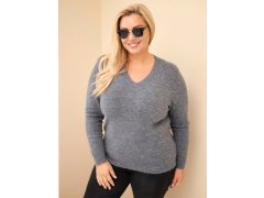 Dámský svetr Plus Size z baby alpaky s dlouhým rukávem grafitový 1