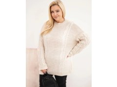 Dámský svetr Plus Size s&nbsp;copánkovým vzorem béžový 1