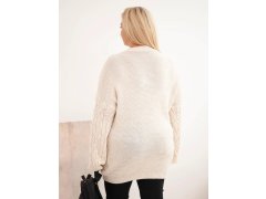 Dámský svetr Plus Size s&nbsp;copánkovým vzorem béžový 2