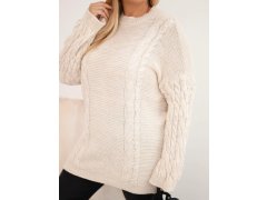 Dámský svetr Plus Size s&nbsp;copánkovým vzorem béžový 3
