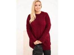Dámský svetr Plus Size s&nbsp;copánkovým vzorem bordó červená 1