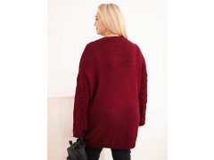 Dámský svetr Plus Size s&nbsp;copánkovým vzorem bordó červená 2