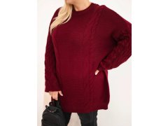 Dámský svetr Plus Size s&nbsp;copánkovým vzorem bordó červená 3