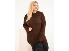 Dámský svetr Plus Size se copánkovým vzorem hnědý 1