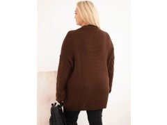 Dámský svetr Plus Size se copánkovým vzorem hnědý 2