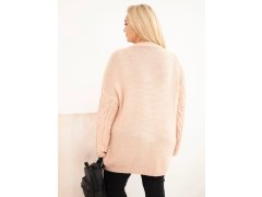 Dámský svetr Plus Size s copánkovým vzorem tmavě pudrová růžová 2