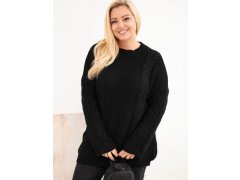 Dámský svetr Plus Size s copánkovým vzorem černý 1