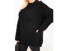 Dámský svetr Plus Size s copánkovým vzorem černý 3