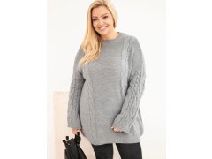 Dámský svetr Plus Size s copánkovým vzorem šedý 1
